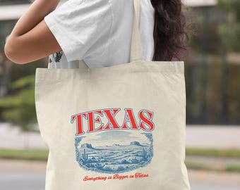 Texas Tote Bag, Retro Western Landscape Canvas Tote, Gift for Texan, Cute Birthday Bag, College Student Graphic Tote, Aesthetic Travel Bag