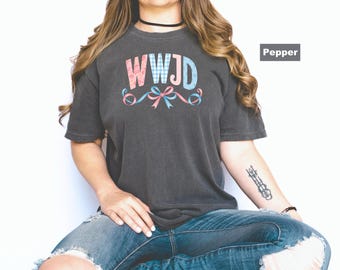 WWJD Shirt, Coquette Bow Christian Tee, What Would Jesus Do Comfort Colors T-Shirt, Cute Faith Based Top, Aesthetic Church Gift For Her
