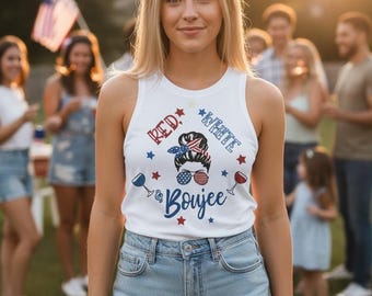 4th of Jul, Rot-Weiß-Boujee, 1776, Glitzer Damen Tanktop!