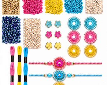 DIY Rakhi Making Kit for Kids & Adults Make 11 Designer Rakhis (6 Heavy, 5 Evil Eye) with Beads, Charms Threads