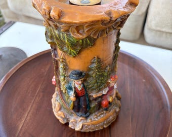 Vintage Johann Gunter Hand-Carved Black Forest Candle – 3D Relief Alpine Art
