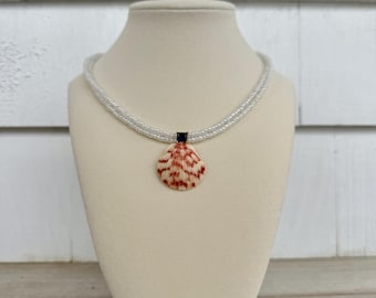 Diana - Pearl Dual Strand Beaded Necklace with Scallop Shell Pendant