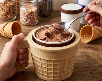 Ice Cream Holder for 14oz Cups with Handle, Spoon Slot