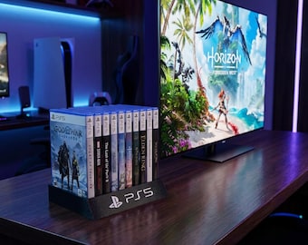 Spiele Halterung für 10 Spiele PS5 | Lagerregal Organizer Stand | Gaming Schreibtisch Vitrine Aufbewahrung