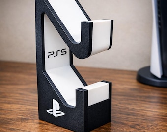 Vertikaler Ständer für 2 PS5 DualSense Controller | Schreibtisch Organizer Gaming Einrichtung | Premium strukturierter schwarzer Halter mit PS-Logo