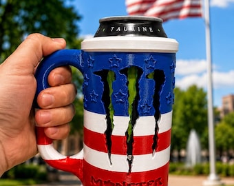 3D Gedruckt USA Flagge Energy Drink Dosenhalter | Vaterländischer Becher Stil Griff | 250y USA
