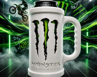 Energy Drink Can Mug Holder | 473ml 3D Printed Claw Logo Mug with Engraved Text