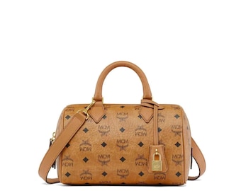 Bolso Boston MCM Cognac Visetos / Bolso de hombro y bandolera de lujo de diseñador