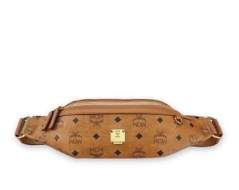 Riñonera MCM Authentic Fursten, bolso de cintura de cuero de diseño.