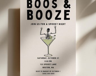Halloween Party Invitation Template, Boos & Booze Halloween Party (Digital Download)