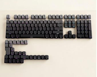 Black Gray Gradient Keycap Set, RGB Shine Through PBT Keycaps for Mechanical Keyboard, Side Print OEM Keycaps, Custom Gaming Keyboard