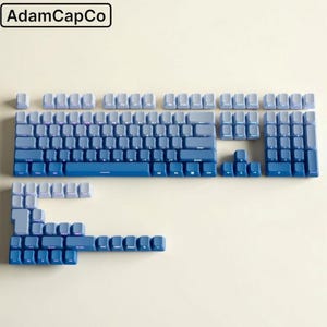 Blue Gradient Keycap Set, RGB Shine Through PBT Keycaps for Mechanical Keyboard, Side Print OEM Keycaps, Custom Gaming Keyboard