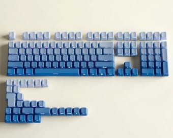 Blue Gradient Keycap Set, RGB Shine Through PBT Keycaps for Mechanical Keyboard, Side Print OEM Keycaps, Custom Gaming Keyboard