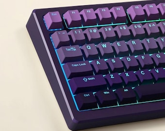 Lila Tastenkappen-Set, glänzende PBT-Tastenkappen für mechanische Tastatur, seitlich bedruckte Cherry Profil-Gaming-Tastenkappen, RGB-Hintergrundbeleuchtung - iso/ansi