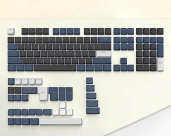 Black Blue Low Profile Keycap Set, RGB Shine Through Keycaps, Custom Keyboard Keycaps for Cherry Mx Mechanical Keyboard, ISO ANSI Layout