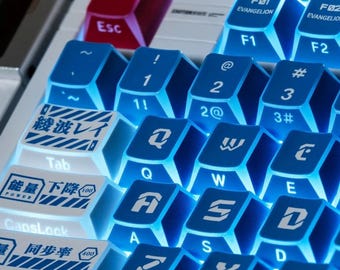 Blue Backlit Keycap Set, Side & Top Print Cherry Profile Keycaps, RGB shine through Keycaps, Custom Gaming Keyboard Keycaps - ANSI/ISO