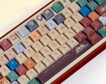Retro Keycap Set, PBT Cherry Profile Keycaps for Mechanical Keyboard, Custom Keyboard Keycaps, Vintage Aesthetic Keycaps