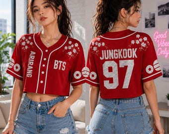 Camiseta corta de béisbol BTS Arirang, top corto personalizado para concierto de Kpop, camiseta con nombre y número personalizados, regalo para fans de ARMY para mujeres.
