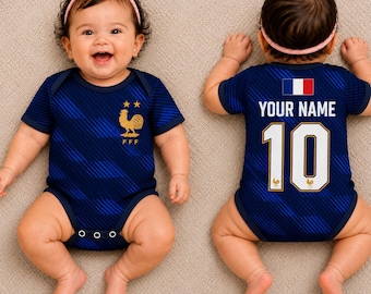 Frankreich Baby Body WM 2026, personalisierter Fußball Baby Strampelanzug, Name Name Nummer Frankreich Fußball Outfit, Baby Fan Geschenk