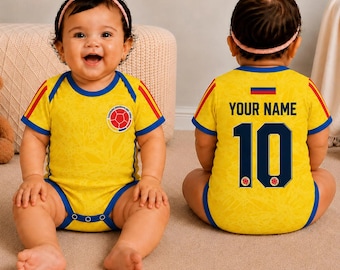 Body de bebé de Colombia para el Mundial 2026, body de fútbol personalizado para bebé, conjunto de fútbol de Colombia con nombre y número personalizados.