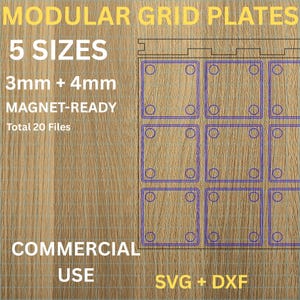 Modular Grid - Gridfinity Baseplate SVG Bundle, Magnetic Organizer DXF, Laser Ready 3mm 4mm Templates