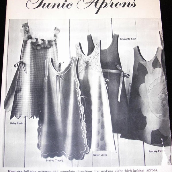 Vintage 1965 Womans Day Tunic Aprons Patterns-8 full size patterns on 6 sheets-UNCUT