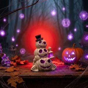 Stampo in silicone a forma di zucca impilata / Candela gotica di Halloween, opera d'arte in resina (altezza 9,5 cm)