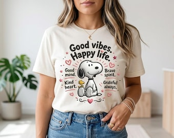 Snoopy Good Vibes PNG | Happy Life Graphic Tee Design (Digital Download)