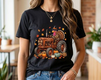 Turkey Tractor Thanksgiving PNG Farm Harvest Fall Autumn Farmer Sublimation Design T-Shirt Digital Download