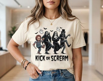 Horror Squad PNG Kick Or Scream Chucky Ghostface Nun Babadook Halloween Sublimation Design Digital Download