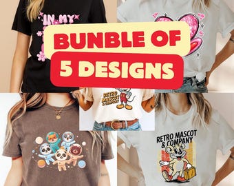 Bundle of 5 Designs PNG, Clipart Pack for Shirts, Mugs, Stickers Digital Download