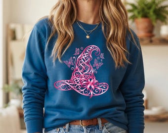 Pink Witch Hat Breast Cancer Awareness PNG Pink Ribbon Inspirational Sublimation Design Digital Download