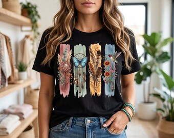 Boho Watercolor PNG Dreamcatcher Hummingbird Feather Floral Sublimation Clipart Digital Download Design Artwork