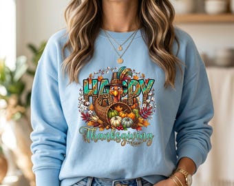 Happy Thanksgiving Turkey PNG Thanksgiving Fall Autumn Harvest Sublimation Design T-Shirt Digital Download