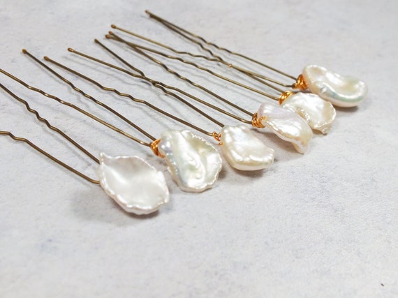 Pearl Hairpins For Mermaid Hair Or Beach Wedding Keshi Pearl Etsy