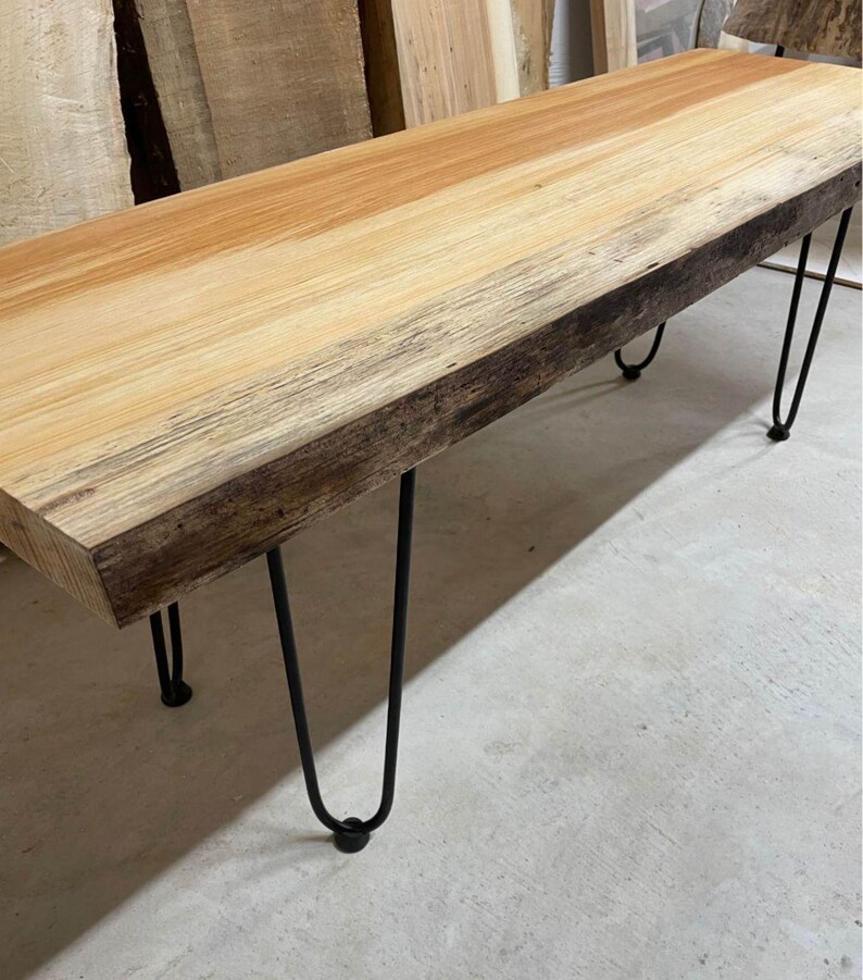 Live Edge Modern Natural Wood Bench With Hairpin Legs - Etsy