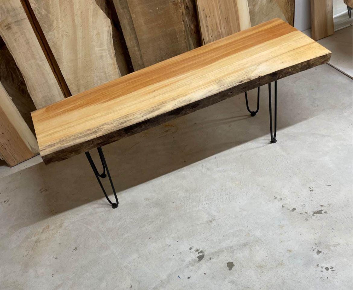 Live Edge Modern Natural Wood Bench With Hairpin Legs - Etsy