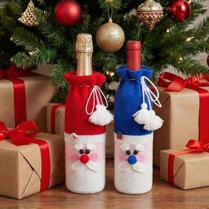 152 Knitting Pattern - Santa bottle covers for wine and champagne - Amigurumi - by Zabelina Etsy