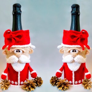 259 Crochet Pattern Santa wine or champagne bottle sleeve PDF file by Knittoy Etsy image 1
