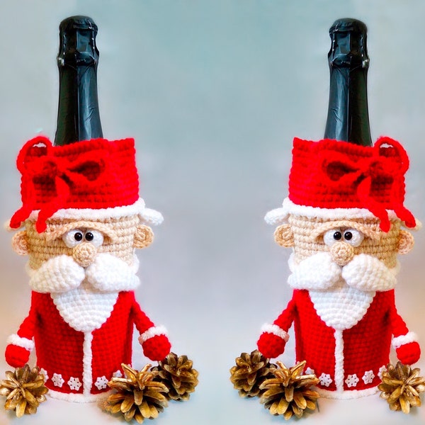 259 Crochet Pattern - Santa - wine or champagne bottle sleeve - PDF file by Knittoy Etsy