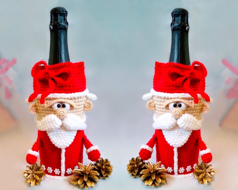 259 Crochet Pattern Santa wine or champagne bottle sleeve PDF file by Knittoy Etsy image 1