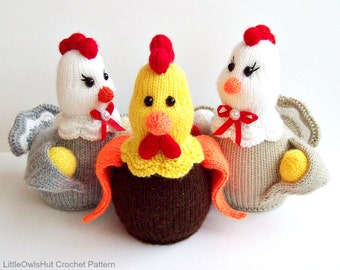 131 Knitting Pattern - Chicken  Hen and Rooster - Amigurumi - by Zabelina Etsy