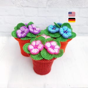 Patrón de tejido 189 flores: Violetas en macetas. Decoración para ventanas y hogar. Regalo de flores. Tutorial fácil de tejido - Amigurumi Zabelina Etsy