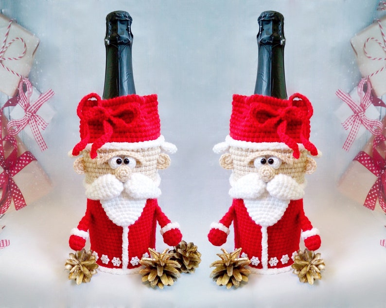 259 Crochet Pattern Santa wine or champagne bottle sleeve PDF file by Knittoy Etsy image 3