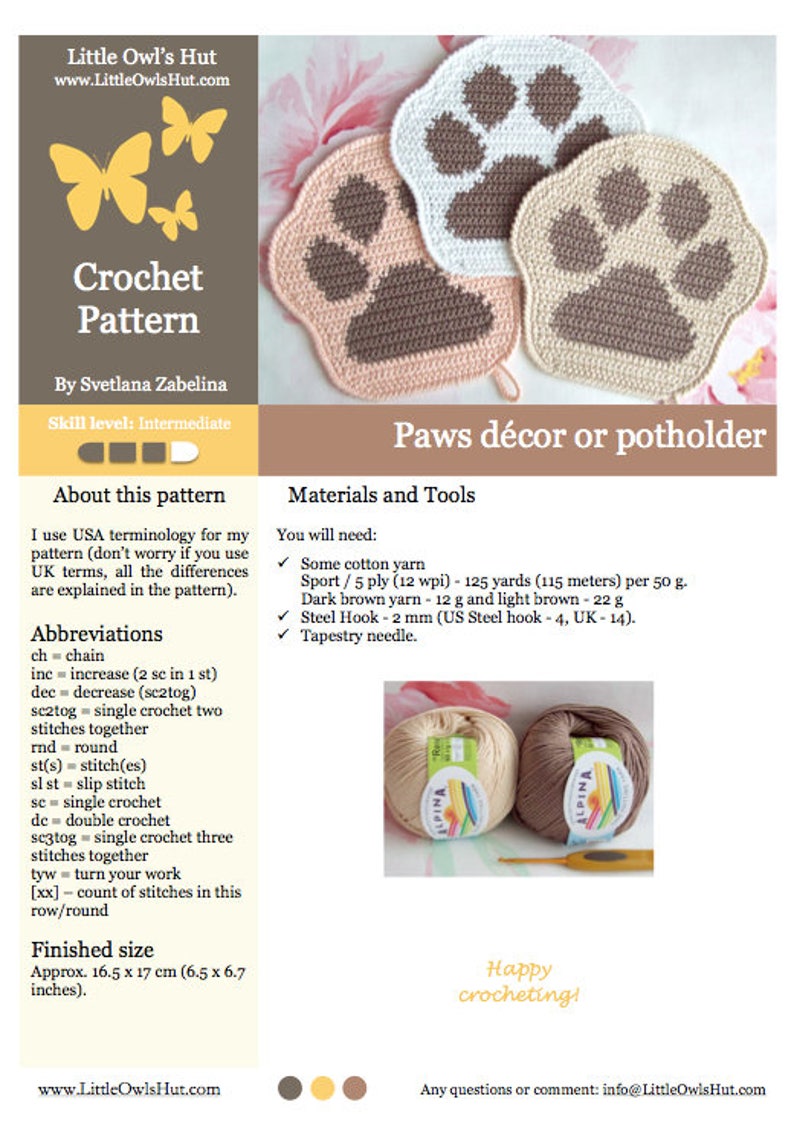 2 Crochet Patterns Dog and paw Decor or potholders Amigurumi Crochet Pattern PDF file by Zabelina Etsy image 4