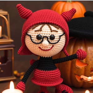 158 Wzór szydełkowy - Lalka dziewczynka w stroju diabła na Halloween - Instrukcja krok po kroku dotycząca szydełkowania Plik PDF Amigurumi autorstwa Stelmakhova Etsy