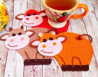 267 Crochet pattern - Cow or Bull Ox, decor, hotpad, coaster - Amigurumi PDF file by Zabelina Etsy