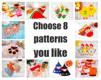 8 decors potholders of your choice set Crochet Patterns - 8 Pdf files by Zabelina Etsy