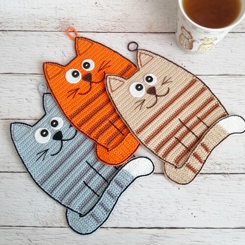 Crochet Cat Potholder Pattern Crochet Cat Pattern Cat Etsy