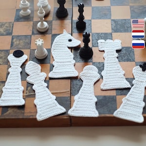 077 Easy Crochet Pattern - Chess play set 6 figures Appliqué, Chess lover present. Bookmark or decor The Queen's Gambit -  PDF Zabelina Etsy